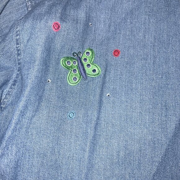 MILI DESIGNS DENIM BUTTON DOWN SHIRT TOP SIZE 1X STITCHED Bees Bugs,, - Picture 16 of 16